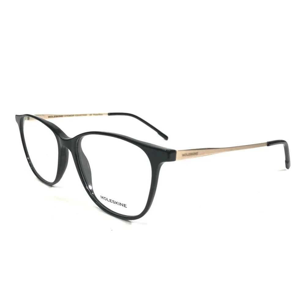 Moleskine Eyeglasses Frames MO1104 00 Black Gold Square Full Thin Rim 52-15-145